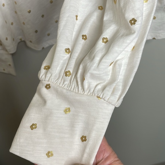 Boden Ivory Gold Metallic Flowers Long Sleeve Cotton Shirt Size 20/22 - Picture 5 of 11